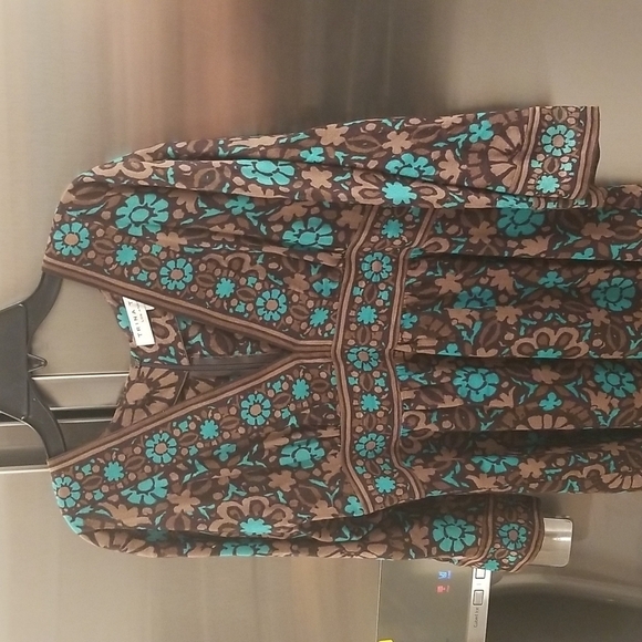 💕TRINA TURK💕 V-Neck Dress 8 Brown Aqua Abstract Floral Print - Picture 3 of 9
